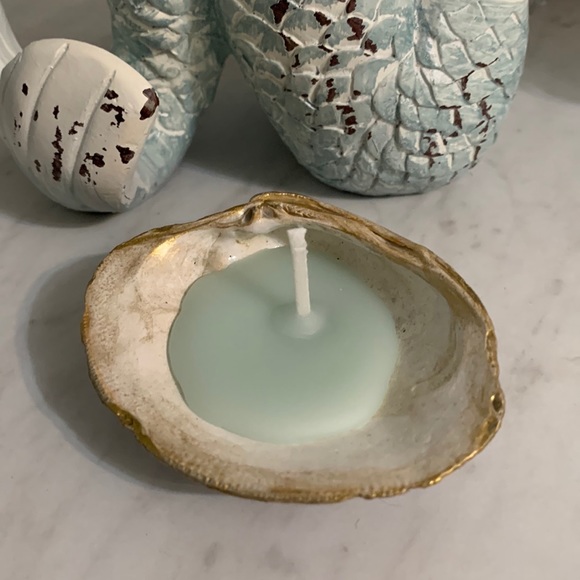 Shabby Chic Boho Shell Decor - Handmade Soy Wax Candle in a Seashell - Picture 2 of 14